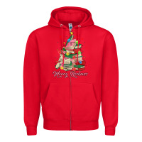 Red merry bookmas christmas book tree Zipper Hoodie - MaliasSmallBusiness