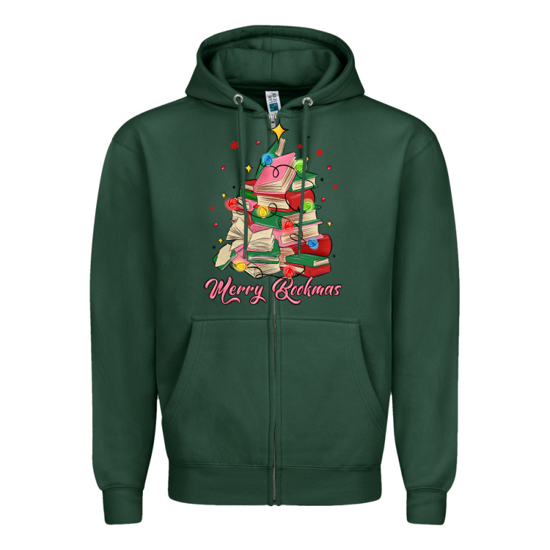 Merry Bookmas Christmas Book Tree Zipper Hoodie by MaliasSmallBusiness | Teevron