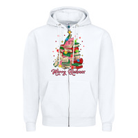 White merry bookmas christmas book tree Zipper Hoodie - MaliasSmallBusiness