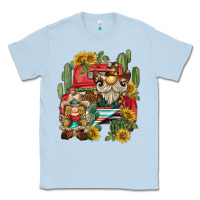 Dusty Blue western gnome truck cactus sunflower Classic Tee - BarkalooDesign