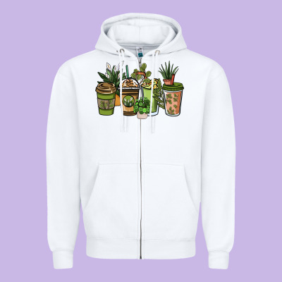 Plant Lover Coffee Cups Zipper Hoodie Designed By Nancycooperartshop