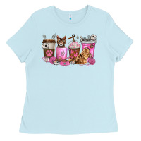 Baby Blue cat coffee cups Ladies Tee - texasbilliewilder