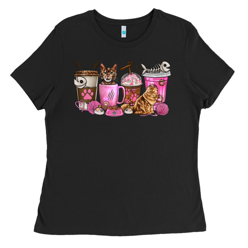 Cat Coffee Cups Ladies Tee by texasbilliewilder | Teevron