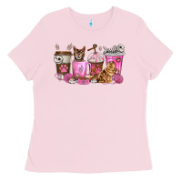 Bubblegum Pink cat coffee cups Ladies Tee - texasbilliewilder