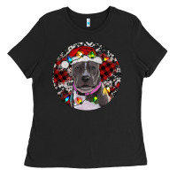 Black Pitbull And Buffalo Plaid Ladies Tee - RanaPortraitStore