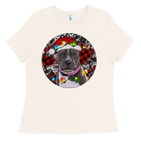 Bone Pitbull And Buffalo Plaid Ladies Tee - RanaPortraitStore