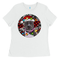 White Pitbull And Buffalo Plaid Ladies Tee - RanaPortraitStore