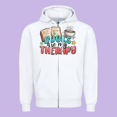 Books Are My Therapy Zipper Hoodie Designed By Maliassmallbusiness