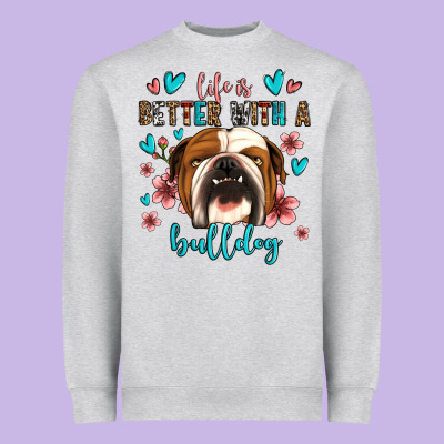 Life Is Better With A Bulldog Heavyweight Sweatshirt Designed By Jasminsmagicworld