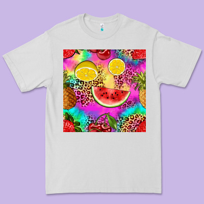 Fruits Leopard Tie Dye Seamless Pattern Premium Tee Designed By Zillion Design Studio