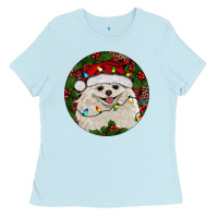 Baby Blue Christmas pomeranian Ladies Tee - RanaPortraitStore