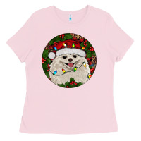 Bubblegum Pink Christmas pomeranian Ladies Tee - RanaPortraitStore