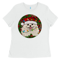 White Christmas pomeranian Ladies Tee - RanaPortraitStore
