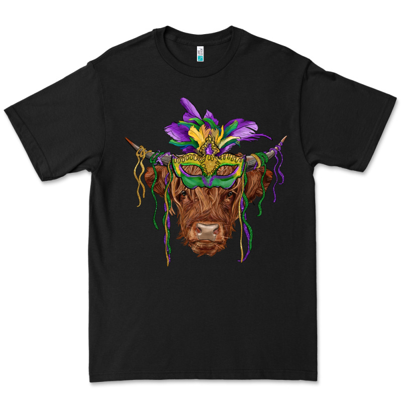 Mardi Gras Mask Highland Cow Premium Tee by RanaPortraitStore | Teevron