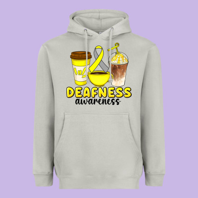 Deafness Awareness Coffee Cups Heavyweight Hoodie Designed By Artiststas