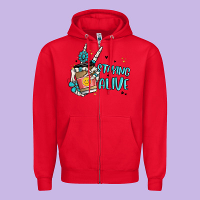 Staying Alive Zipper Hoodie Designed By Maliassmallbusiness