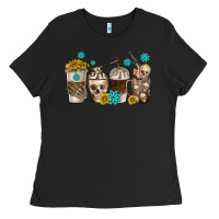 Black coffee cups bull skull with gemstones Ladies Tee - texasbilliewilder