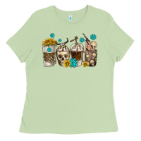 Matcha coffee cups bull skull with gemstones Ladies Tee - texasbilliewilder