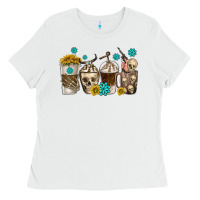 White coffee cups bull skull with gemstones Ladies Tee - texasbilliewilder