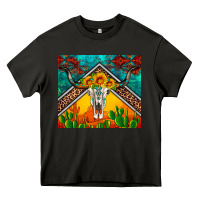 Asphalt western sunflowers longhorn bull skull Heavy Core Tee - Artiststas