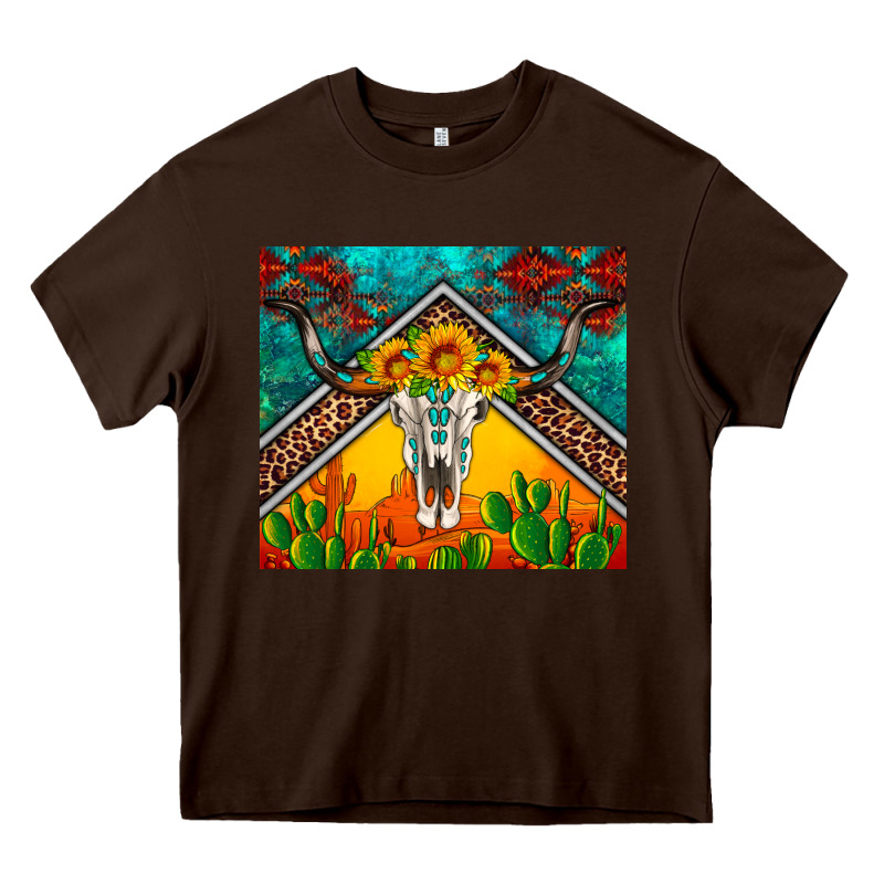 Western Sunflowers Longhorn Bull Skull Heavy Core Tee by Artiststas | Teevron