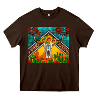 Chocolate Brown western sunflowers longhorn bull skull Heavy Core Tee - Artiststas
