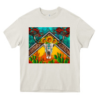 Cream western sunflowers longhorn bull skull Heavy Core Tee - Artiststas