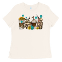 Bone coffee cups bull skull with gemstones Ladies Tee - texasbilliewilder