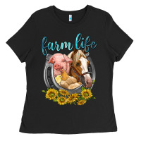 Black chicken pig horse farm life Ladies Tee - texasbilliewilder