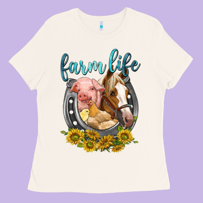 Ladies Tee chicken pig horse farm life