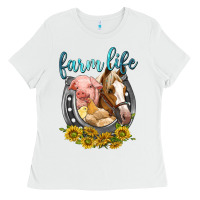 White chicken pig horse farm life Ladies Tee - texasbilliewilder