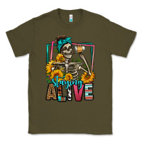 Army Green staying alive coffee drinking skeleton Classic Tee - Jasminsmagicworld