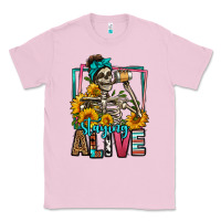 Bubblegum Pink staying alive coffee drinking skeleton Classic Tee - Jasminsmagicworld