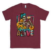 Burgundy staying alive coffee drinking skeleton Classic Tee - Jasminsmagicworld