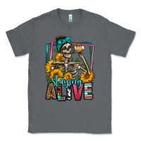 Charcoal Heather staying alive coffee drinking skeleton Classic Tee - Jasminsmagicworld
