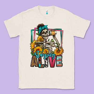Staying Alive Coffee Drinking Skeleton Classic Tee Designed By Jasminsmagicworld