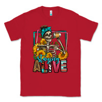 Red staying alive coffee drinking skeleton Classic Tee - Jasminsmagicworld
