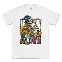White staying alive coffee drinking skeleton Classic Tee - Jasminsmagicworld