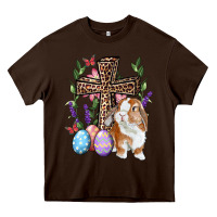 Chocolate Brown Easter bunny and floral cross Heavy Core Tee - RanaPortraitStore