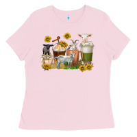 Bubblegum Pink coffee cups goats Ladies Tee - texasbilliewilder
