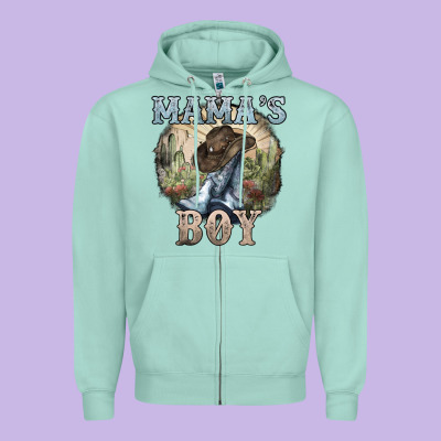 Mamas Boy Western Cowboy Boots Cactus Zipper Hoodie Designed By Nancycooperartshop
