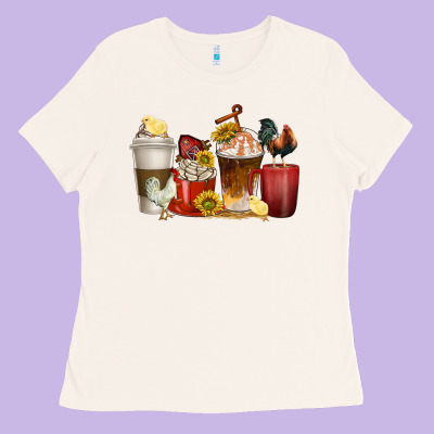 Ladies Tee coffee cups rooster