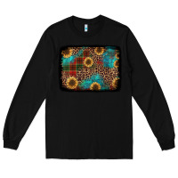 Black christmas sunflowers and buffalo plaid background Long Sleeve Tee - Jasminsmagicworld