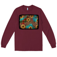 Burgundy christmas sunflowers and buffalo plaid background Long Sleeve Tee - Jasminsmagicworld