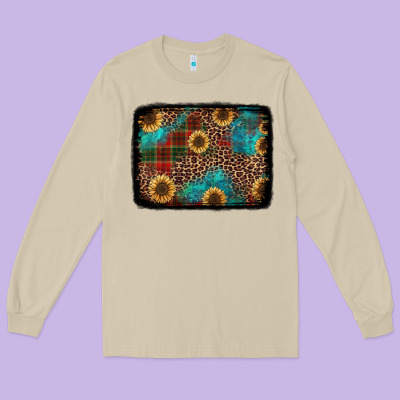 Christmas Sunflowers And Buffalo Plaid Background Long Sleeve Tee Designed By Jasminsmagicworld