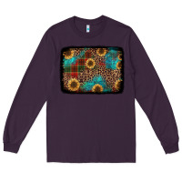 Plum christmas sunflowers and buffalo plaid background Long Sleeve Tee - Jasminsmagicworld