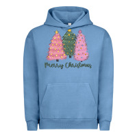 Pigment Pebble Blue merry christmas trees Urban Hoodie - CowGirlArtShop