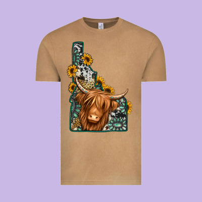 Idaho Map Long Haired Cow Vintage Tee Designed By Jasminsmagicworld