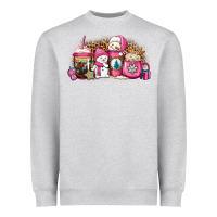 Heather Grey pink Christmas winter snowman coffee Heavyweight Sweatshirt - Jasminsmagicworld