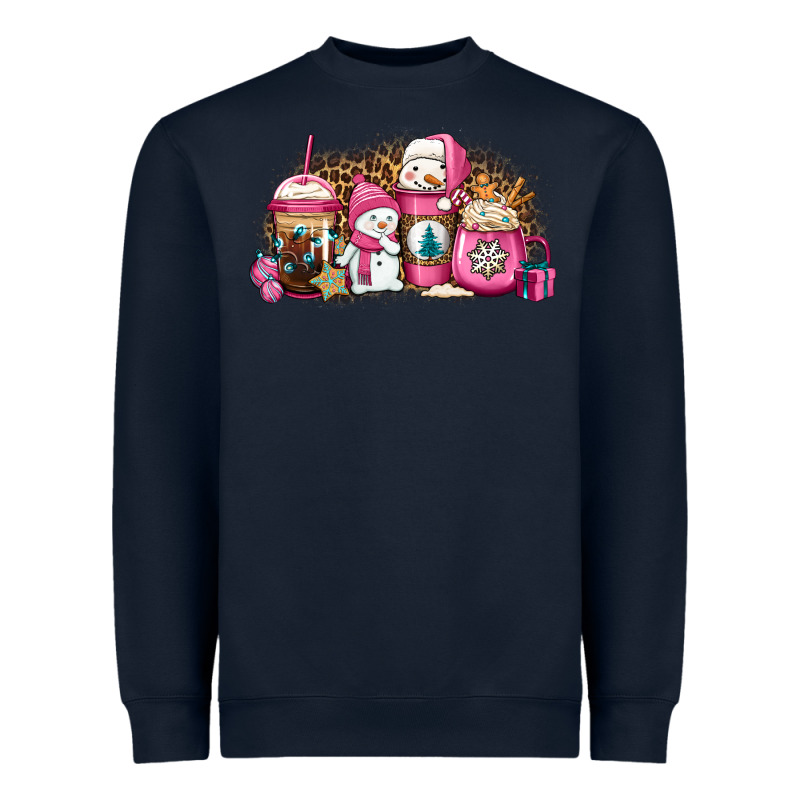 Pink Christmas Winter Snowman Coffee Heavyweight Sweatshirt by Jasminsmagicworld | Teevron